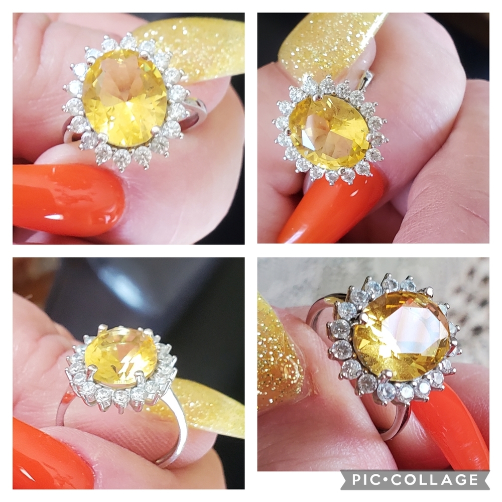 Genuine 5ct Citrine and White Sapphires Ring Size 6.5 - Picture 7 of 8